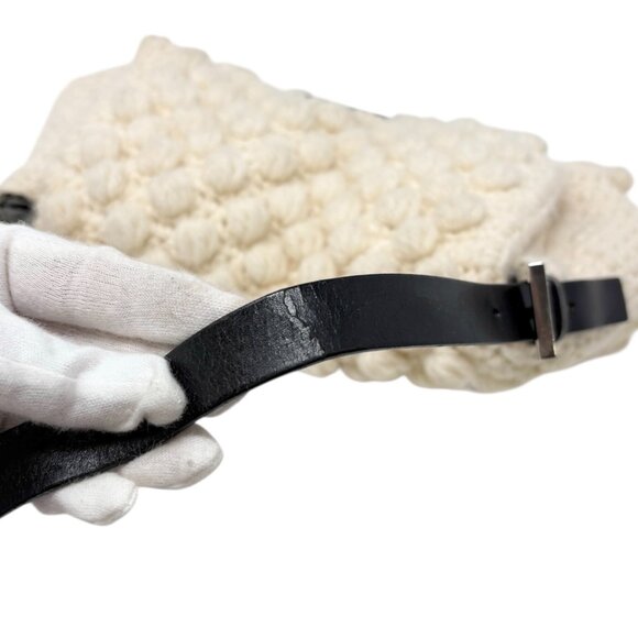 FENDI Vintage FF Logo Knit Mamma Baguette Shoulder Bag Wool Leather [106220] - Picture 14 of 15